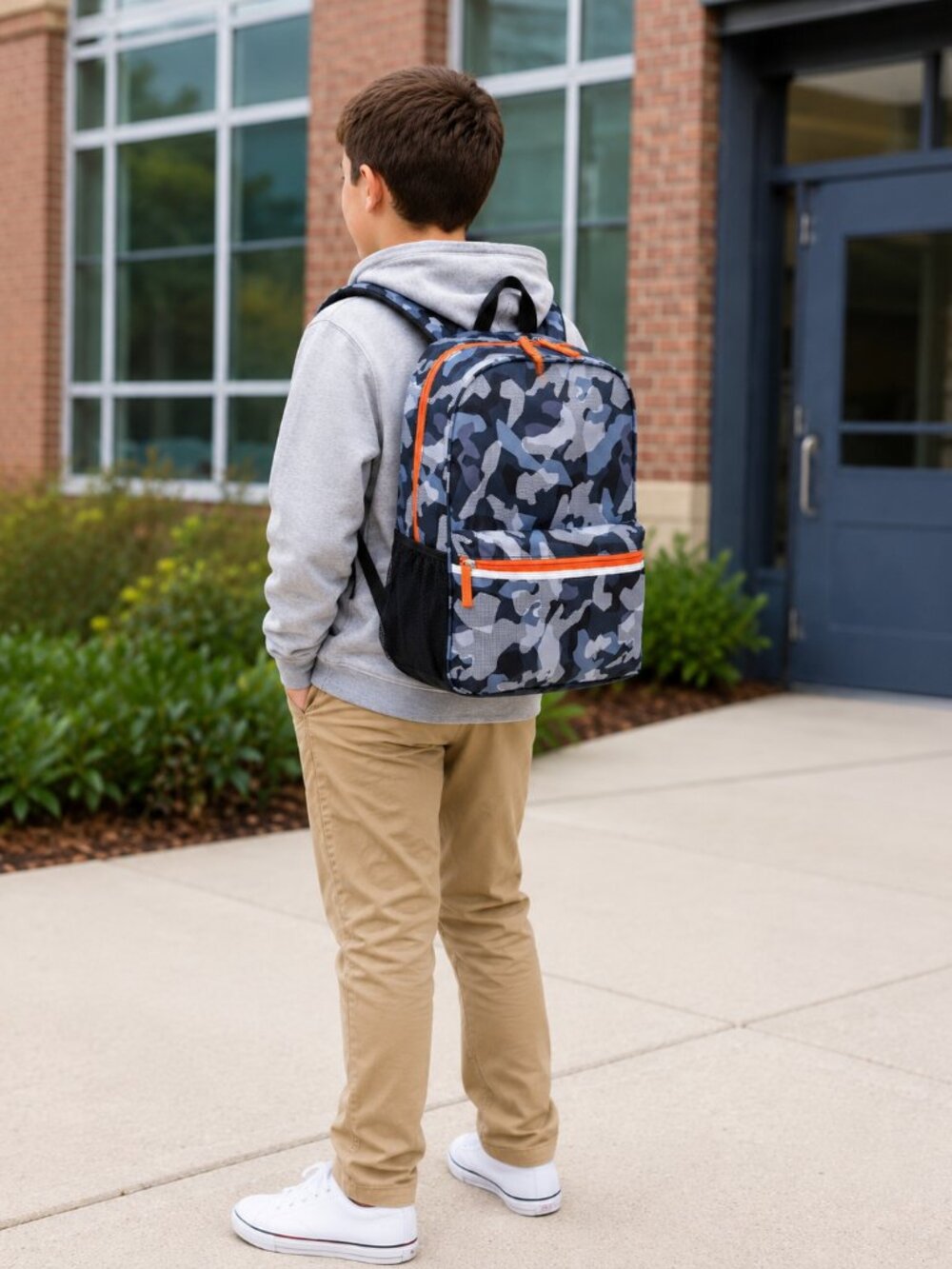 Camo Backpack 23L School Travel Laptop Book Bag Gray Black Orange Fits 16" NWT